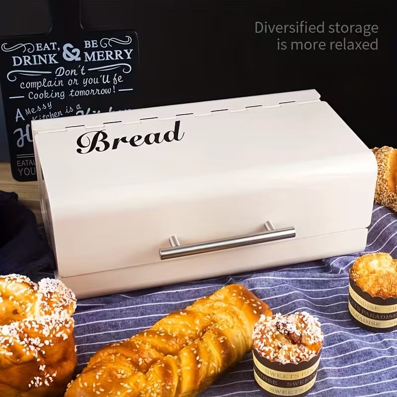 Vintage Metal Bread Box – Retro Kitchen Storage (White) - My Store
