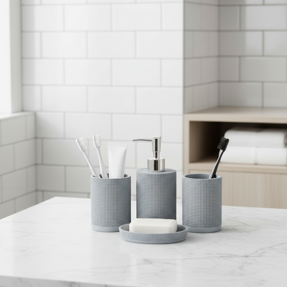 Aesthetic 4-Piece Woven Texture Bathroom Accessory Set