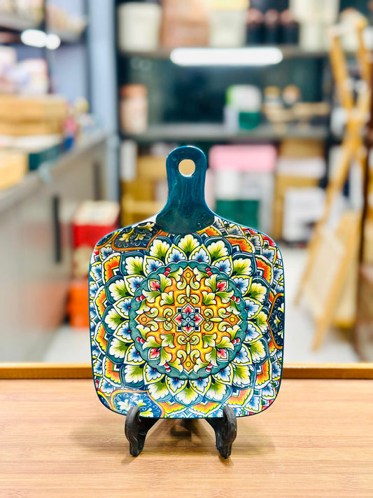 Ceramic 6.5-Inch Square Serving Platter with Handle