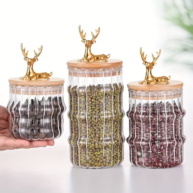 Premium Golden Deer Ripple Glass Storage Jars - My Store