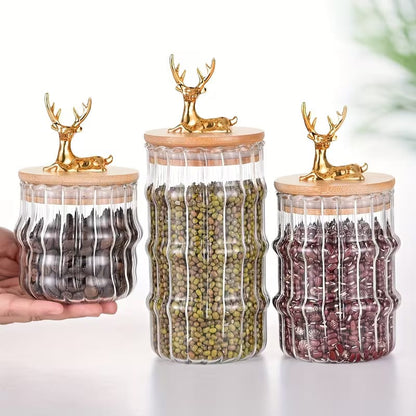 Premium Golden Deer Ripple Glass Storage Jars - My Store