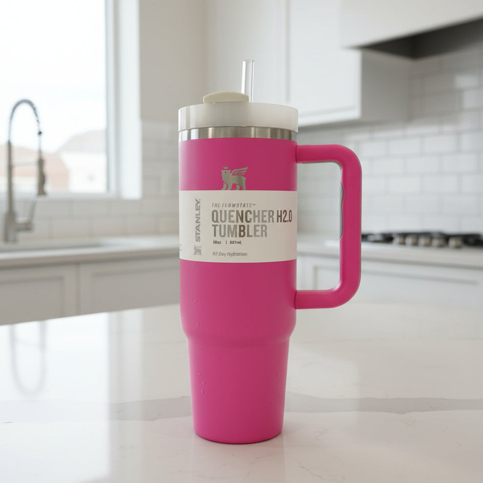 30oz (900ml) Stanley Style Insulated Tumbler with Handle, Straw & Gift Box