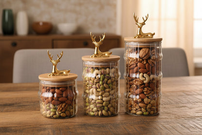 Premium Golden Deer Ripple Glass Storage Jars - My Store