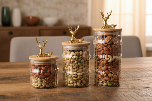 Premium Golden Deer Ripple Glass Storage Jars - My Store