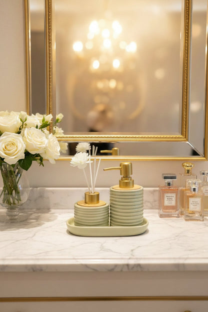 Luxury 3-Piece Porcelain Bathroom Accessory & Reed Diffuser Set