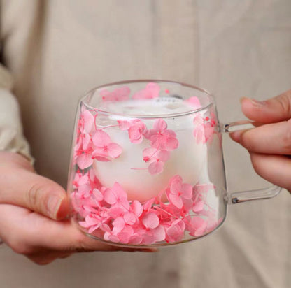 🌸 Double Wall Glass Mug with Dried Flowers (450ml)