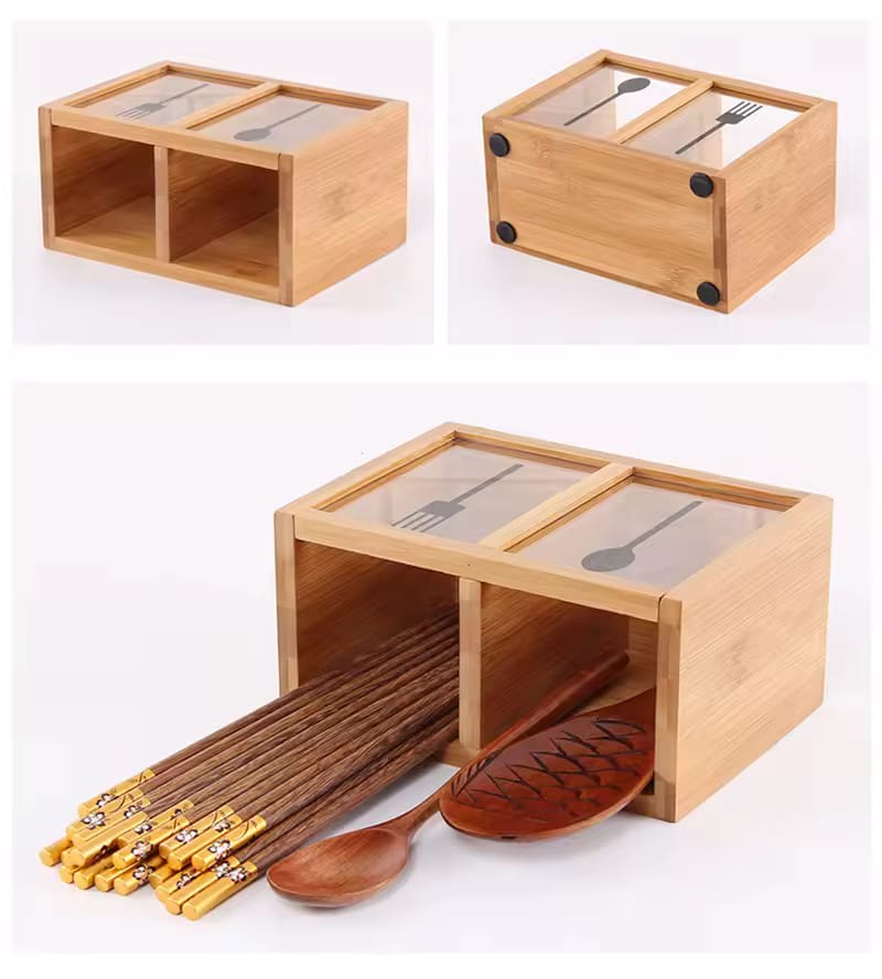 Bamboo Cutlery Holder Organizer - My Store