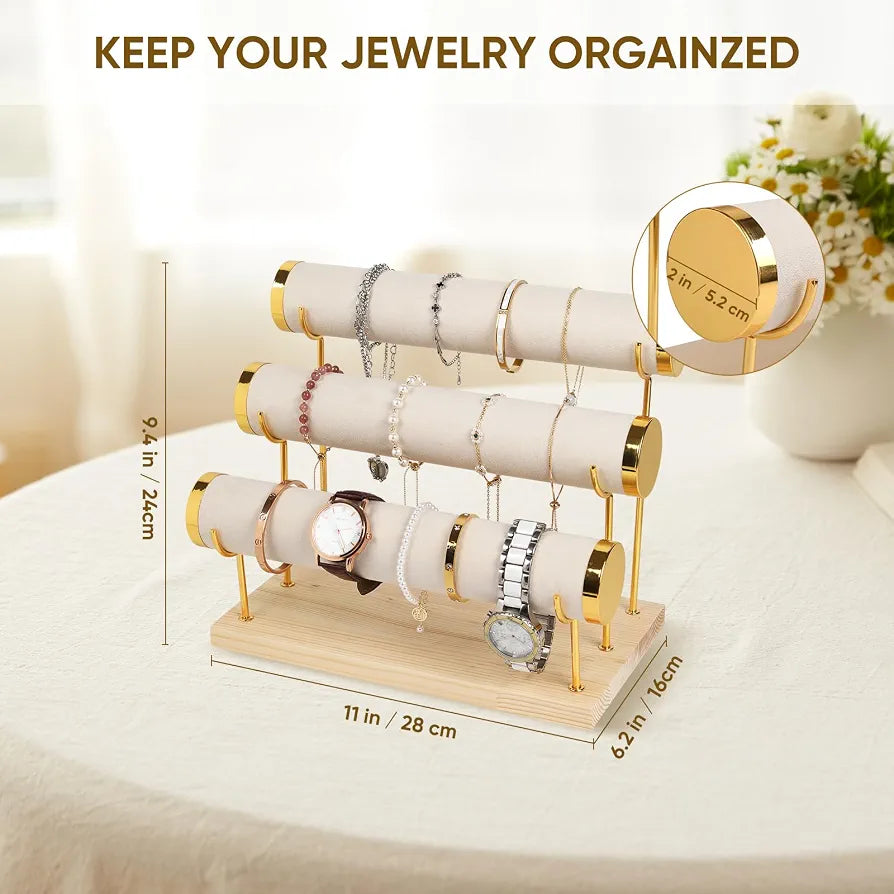 3-Tier Wooden Jewelry & Watch Display Stand Organizer