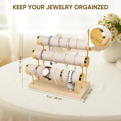 3-Tier Wooden Jewelry & Watch Display Stand Organizer