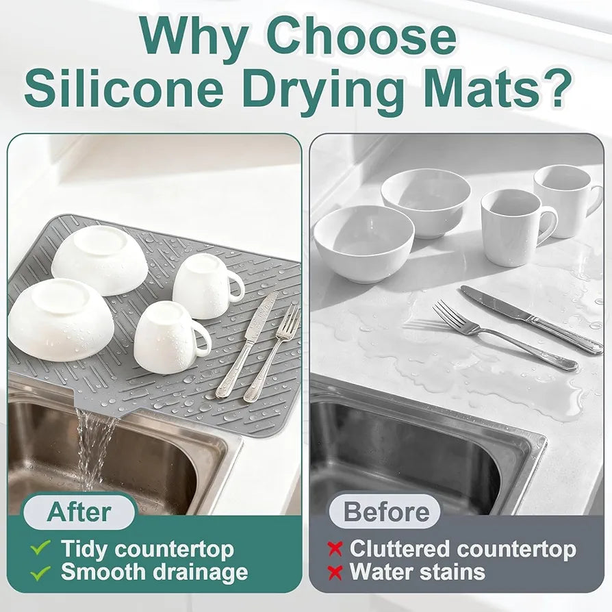 Silicone Dish Drying Mat with Self-Draining Lip