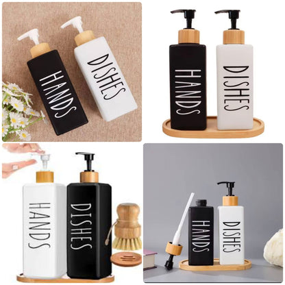 Premium: Luxe Glass Soap Dispenser Set with Bamboo Pumps & Organizing Tray (Set of 2) - My Store