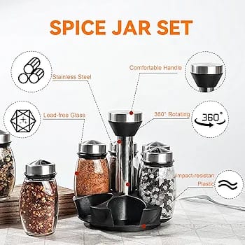 6-Piece 360° Rotating Carousel Spice Jar Set