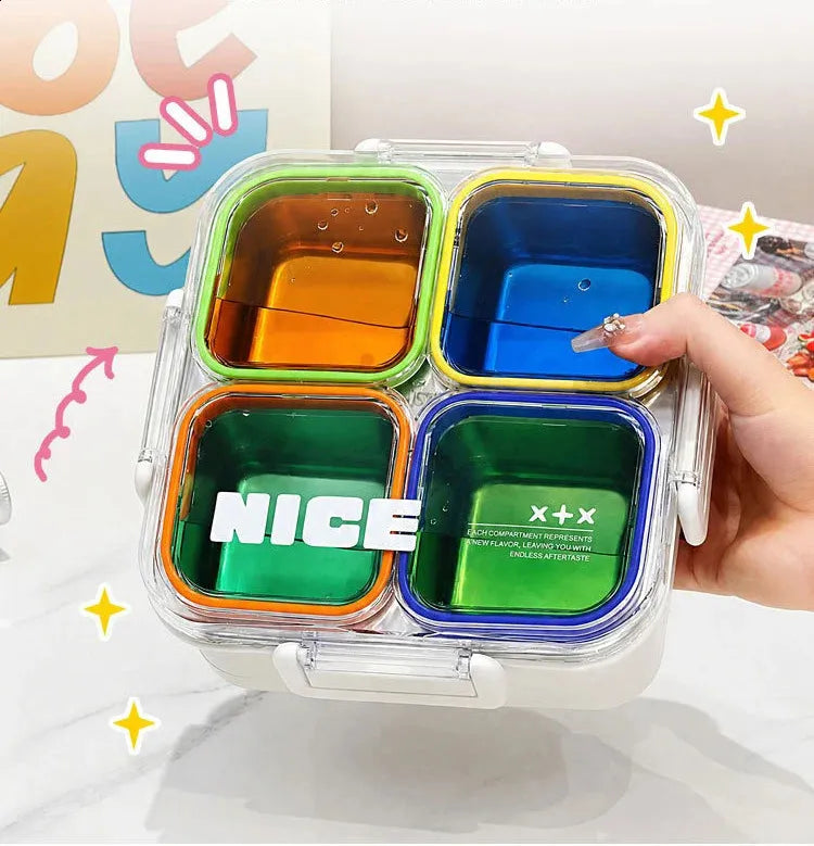 304 Stainless Steel 4 Compartment Lunch Box with Cutlery Storage