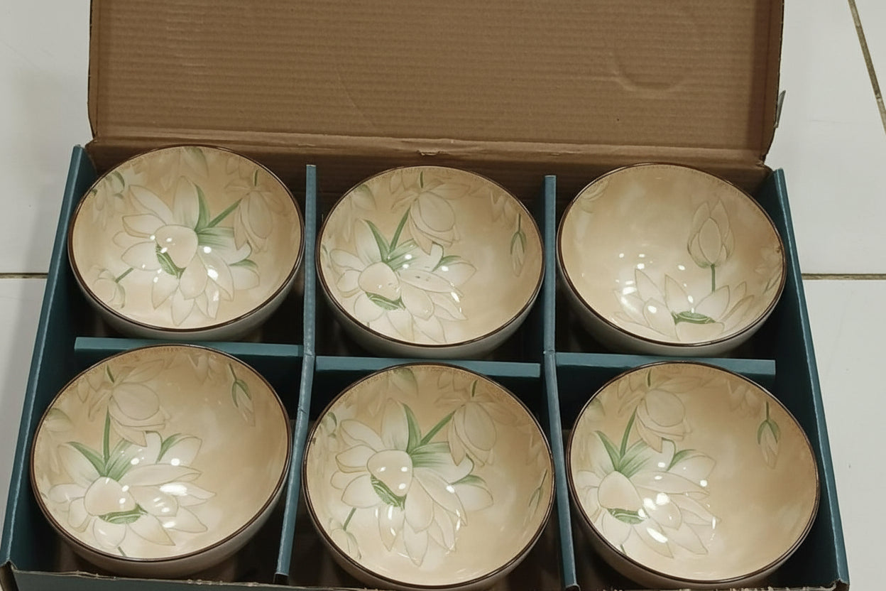 Ceramic Floral Bowl Set – 6 Pieces