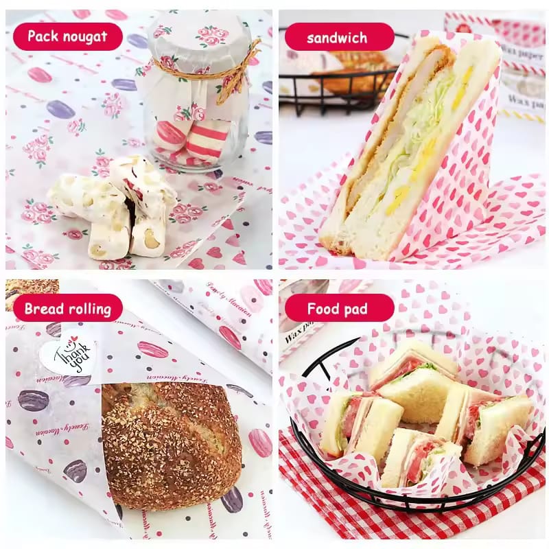 Food-Grade Decorative Wax Paper Sheets – Waterproof & Greaseproof Food Wrapping Paper (50 Sheets)