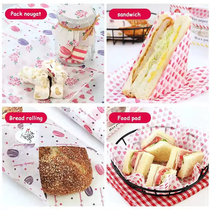 Food-Grade Decorative Wax Paper Sheets – Waterproof & Greaseproof Food Wrapping Paper (50 Sheets)