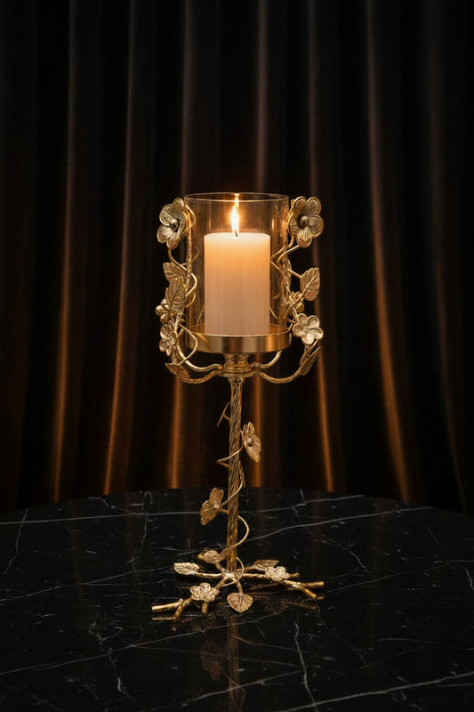Luxury Floral Metal & Glass Candle Stand - My Store