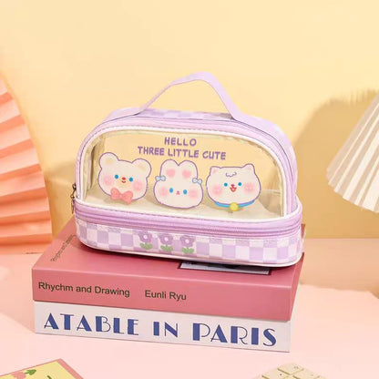 Three Little Cute Double-Layer Pencil Case – Pastel Purple - My Store
