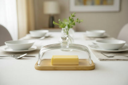 Premium Glass Cake Plate with Wooden Base - My Store