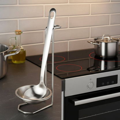 Vertical Stainless Steel Soup Ladle & Spoon Rest