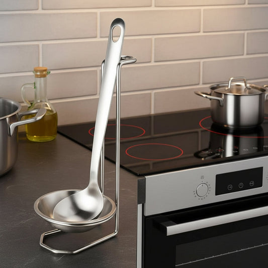 Vertical Stainless Steel Soup Ladle & Spoon Rest