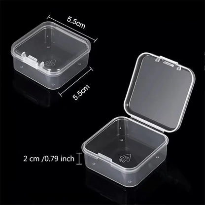 Mini Transparent Square Storage Box with Hinge Lid – Clear Multi-Purpose Organizer pack of 10