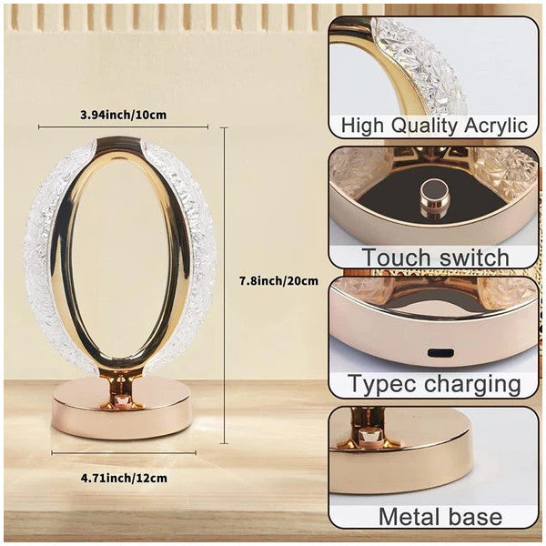 Luxury O-Ring Crystal LED Table Lamp – Rechargeable