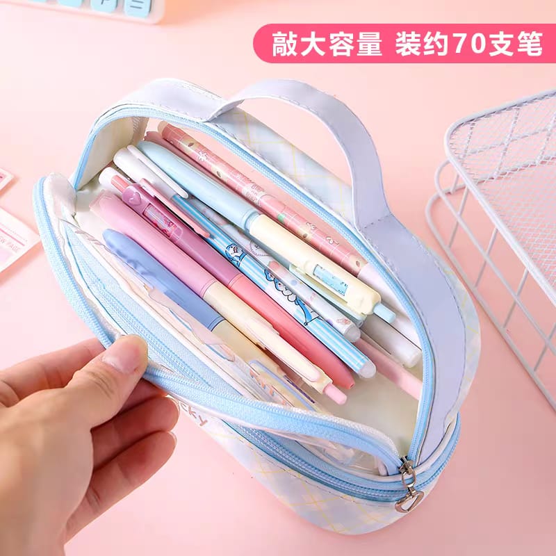 Three Little Cute Double-Layer Pencil Case – Pastel Purple - My Store