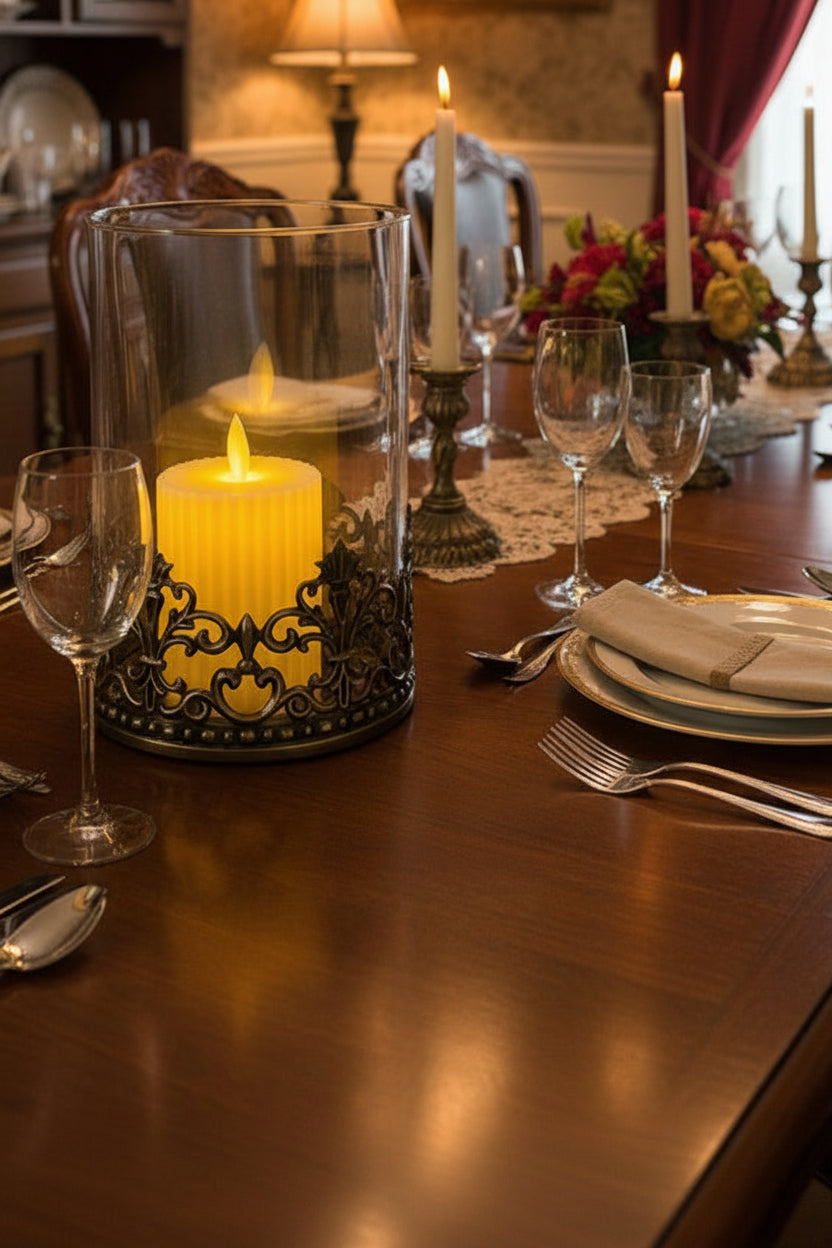 Elegant Glass Candle Holder with LED Pillar Candle - My Store