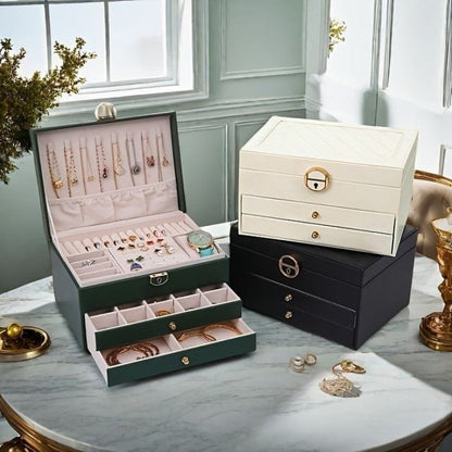 3-layer luxury Leather jewellery organizer with drawers