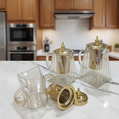 Premium Amber Glass Tea Kettle with Golden Infuser & Lid - My Store