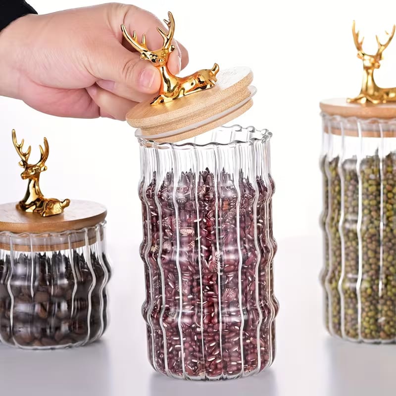 Premium Golden Deer Ripple Glass Storage Jars - My Store