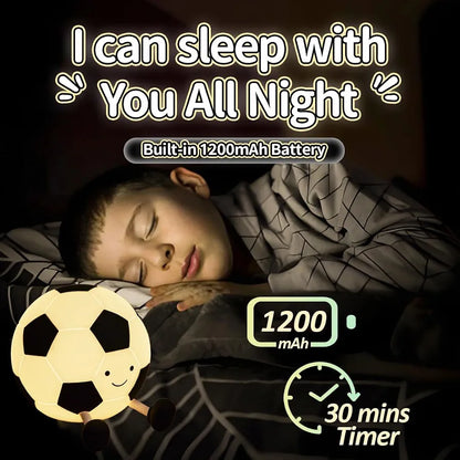 Cute Soccer Ball LED Silicone Night Light – Rechargeable Bedside Lamp