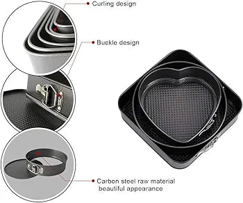 3-Piece Non-Stick Springform Cake Pan Set (Heart, Round & Square) - My Store