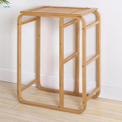 Multi-Tier Bamboo Laundry Sorter with Shelf