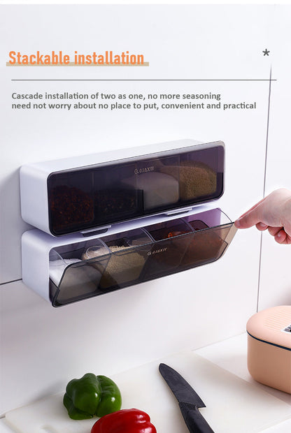 Wall-Mounted 4-Compartment Seasoning Box | No-Drill Kitchen Spice Organizer