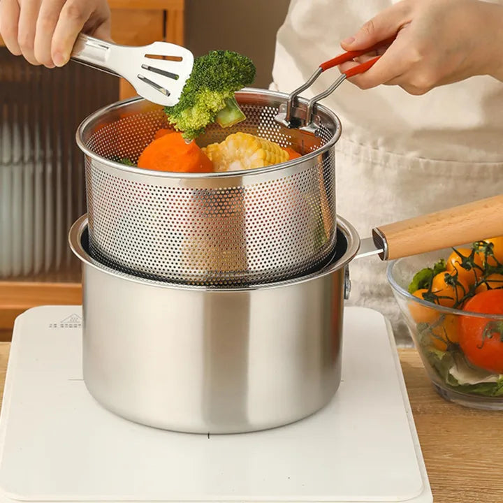 Stainless Steel Milk Pot with Strainer Basket – 20cm