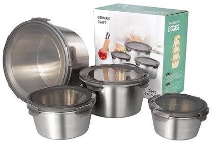 4 pcs Airtight Stainless Steel Food Container & Storage Bowl Set with Lock Lids