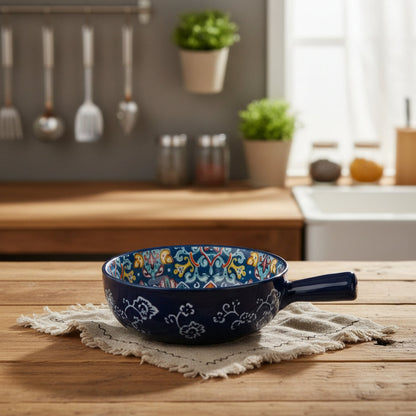 Handcrafted 6-Inch Bohemian Ceramic Handled Soup & Salad Bowl