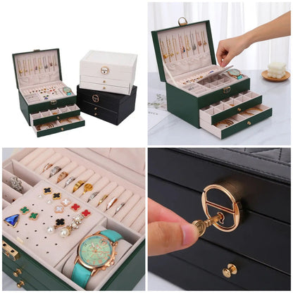 3-layer luxury Leather jewellery organizer with drawers