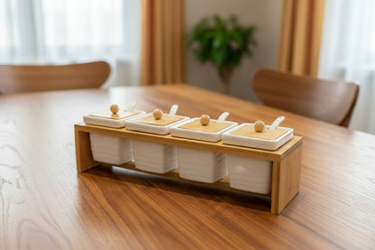 4-Piece Ceramic Condiment Set with Bamboo Stand - My Store