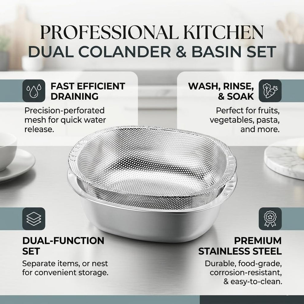 Multi-Function Stainless Steel Colander & Basin Set