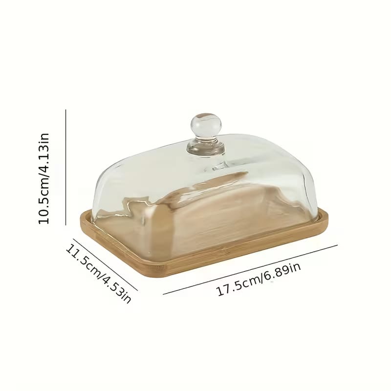 Premium Glass Cake Plate with Wooden Base - My Store