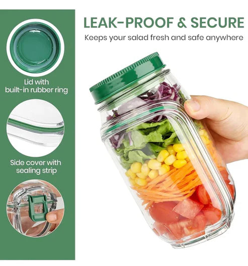 2-in-1 Fresh Lock Salad Jar & Meal Prep Container with Dressing Cup