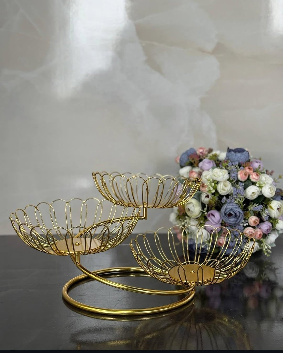 3-Tier Gold Lotus Wire Fruit Basket & Multi-Purpose Serving Stand - My Store