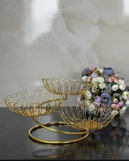 3-Tier Gold Lotus Wire Fruit Basket & Multi-Purpose Serving Stand - My Store