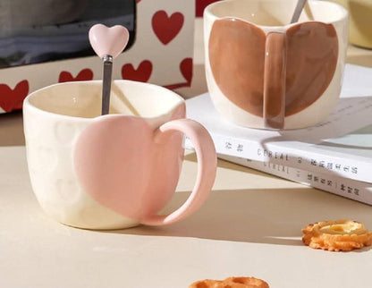 SweetHeart Ceramic Mug Gift Set with Heart Spoons – 2 Pieces (350ml)
