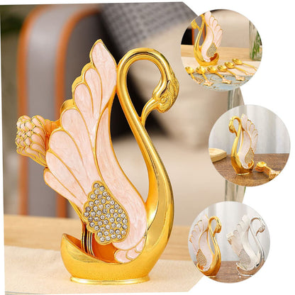 Elegance Enamel Swan Cutlery Holder with 6 Spoons