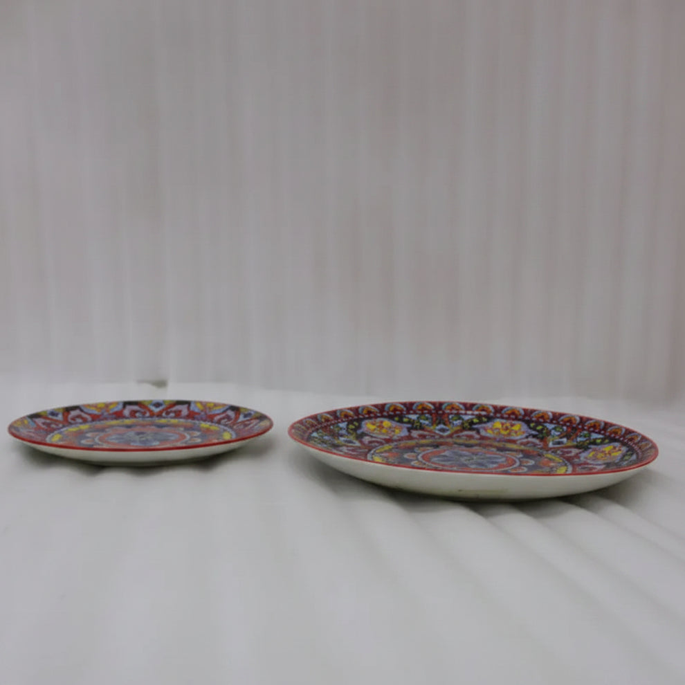 Crimson Red Hand-Painted Moroccan Ceramic Dinner & Quarter Plates