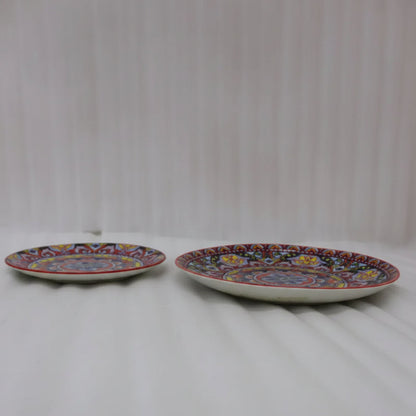 Crimson Red Hand-Painted Moroccan Ceramic Dinner & Quarter Plates